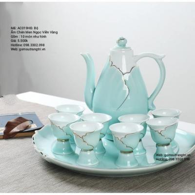 BỘ ẤM CHÉN MEN NGỌC VIỀN VÀNG